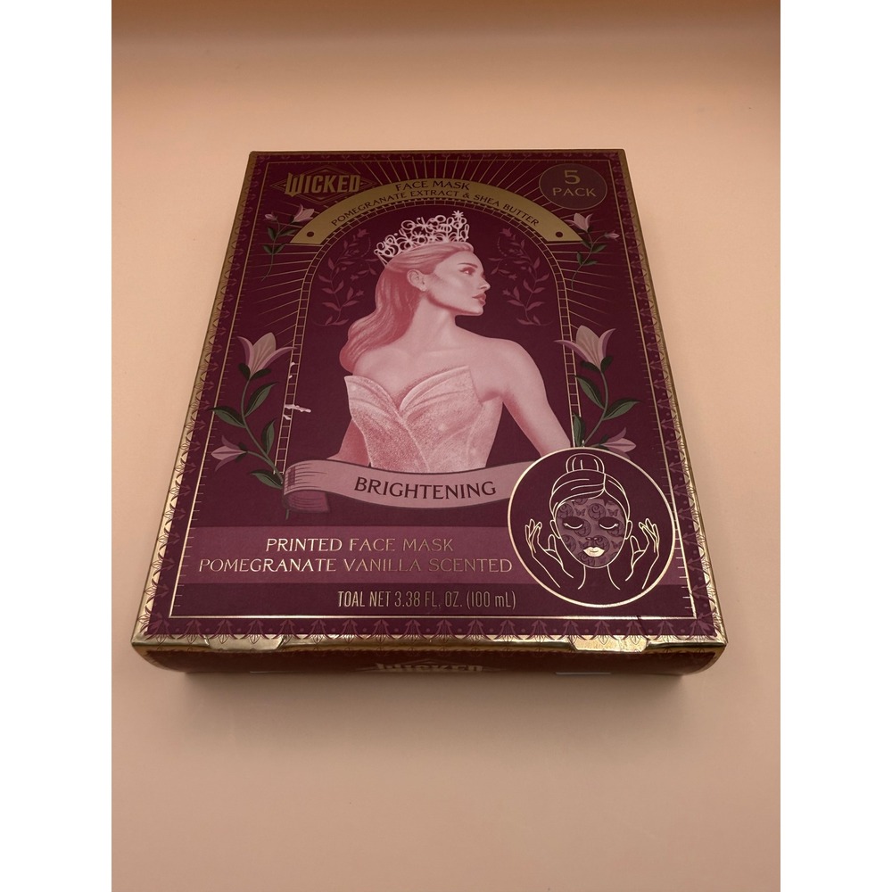 Wicked Movie Glinda Brightening Printed Face Mask 5 Pack Pomegranate Vanilla NIB